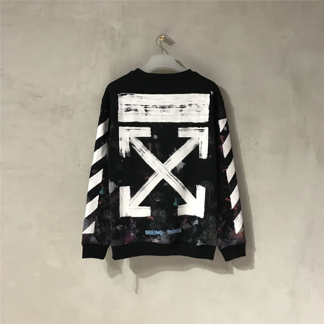 The top tested version OFFWHITE Starry Sky Fireworks, the strongest fireworks on earth, round neck pullover sweatshirt, 18-layer film heavy industry three-dimensional printing.  The fireworks color system is obtained through contrasting printing. There are eight panels in the whole body. Seven color sets and eight panels are printed in eight times. The first layer is gray, the second layer is white, the third layer is yellow, the fourth layer is green, the fifth layer is blue, the sixth layer is purple, the seventh layer is orange. The last layer is arrow paint printing. The seven colors are layered on each other, which will also create new colors. The arrows on the back and the front squares are first glued and then hung in four layers. The paint has an obvious concave and convex feeling. Quality speaks for itself in the details. The blue letters are electrostatic three-dimensional flocking. They are made separately and then printed through high-temperature thermal transfer. The difficulty is unprecedentedly high. I have made more than 80,000 pieces of fireworks series in total. More than half of the ones you see on the market are made by me!  Size chart